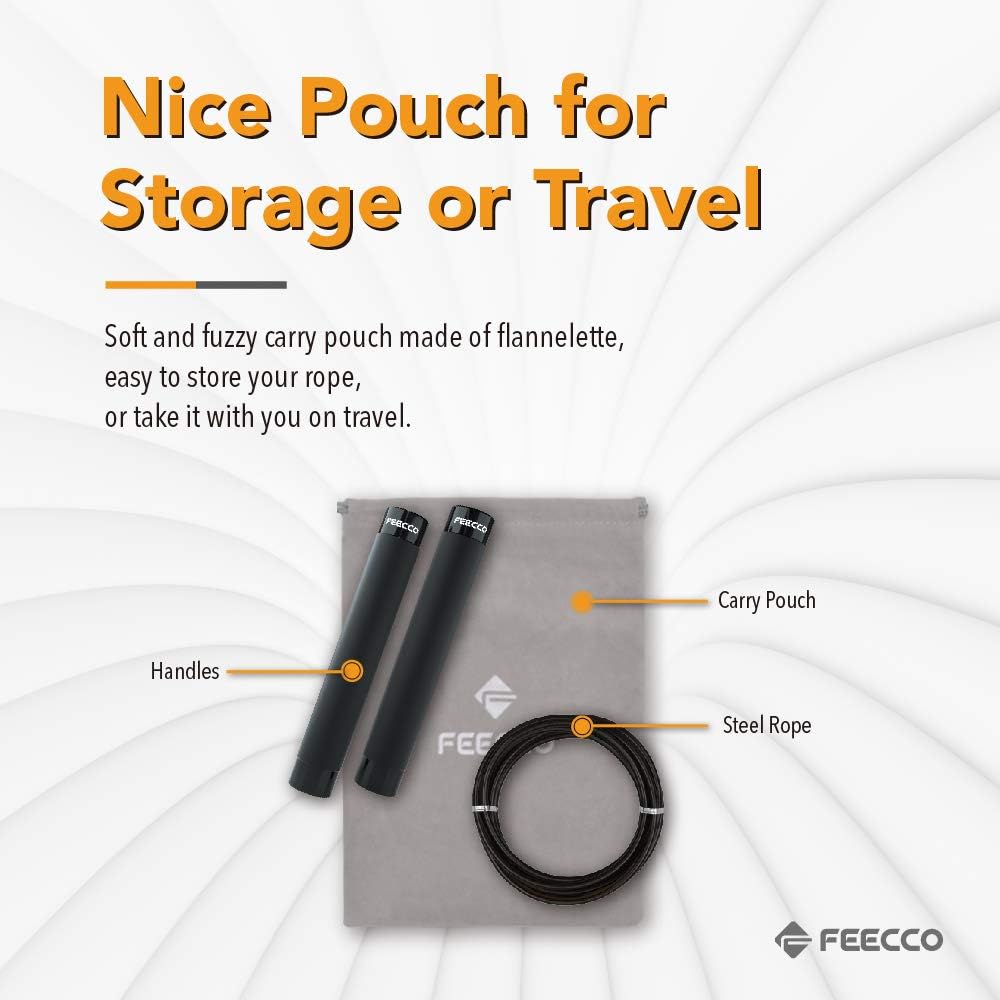 Black FEECCO 1/2 lb Weighted Jump Rope for Boxing, Cardio, Crossfit Workout, Range Adjustable Length Steel Ropes with Ball Bearings and Metal Handles, Suitable for Men and Women